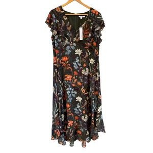 Chico's Green Floral Print NWT Sleeveless Flowy Summer Dress Size 2 (L/12)